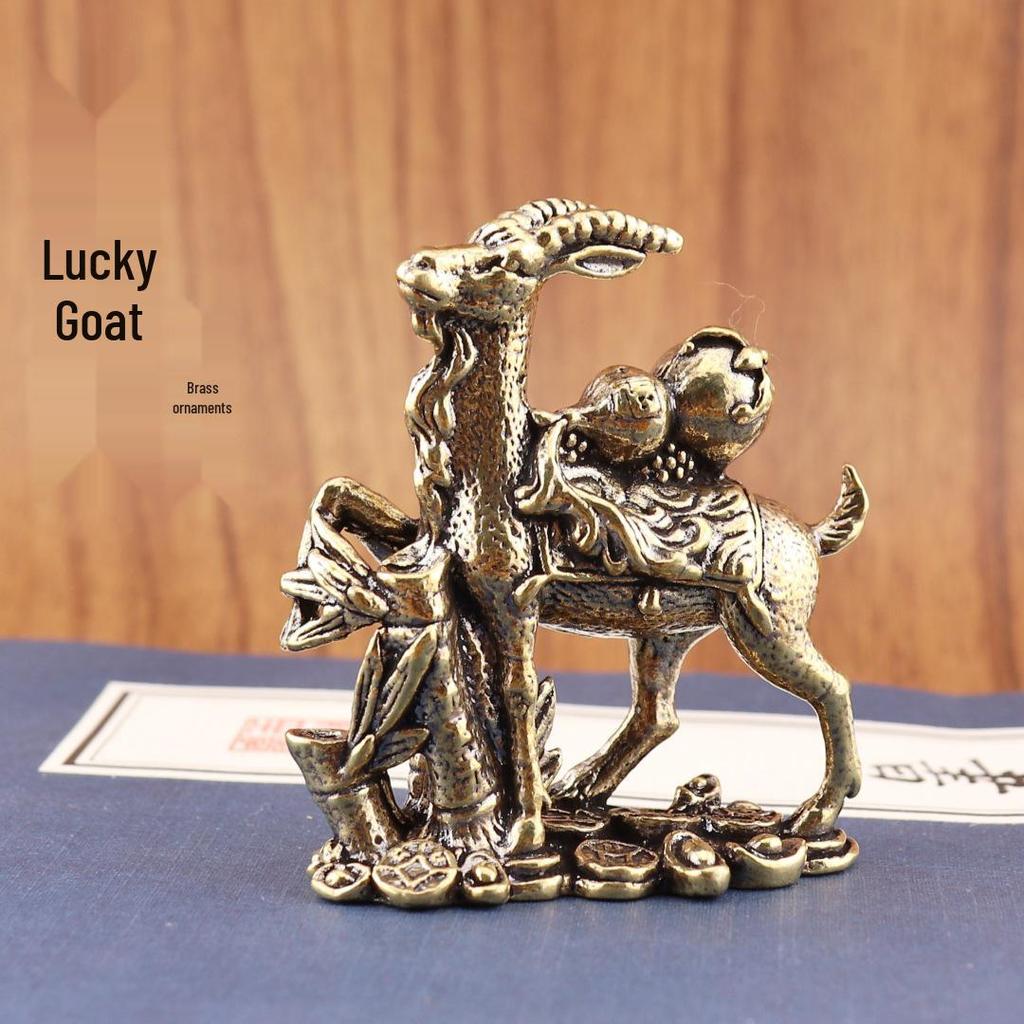 Zodiac Sheep Brass Desktop Ornament: Pure Copper Tea Pet