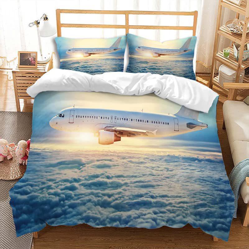 Aircraft Three-Piece Quilt Cover 3D Digital Printing Bedding Set Four Seasons Bed Cover