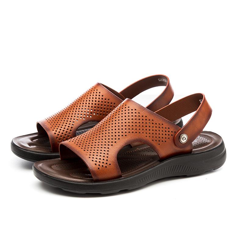 Fashion Genuine Leather Men Sandals Male Summer Shoes Outdoor Casual Sandals Cowhide Beach Shoes Two Uses Men's Sandals 6985