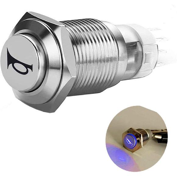Car Horn Button momentary Push Button Switch 12V 16mm LED On/Off Reset Switch Button Metal momentary Speaker Horn Switch Power Metal Toggle Switch