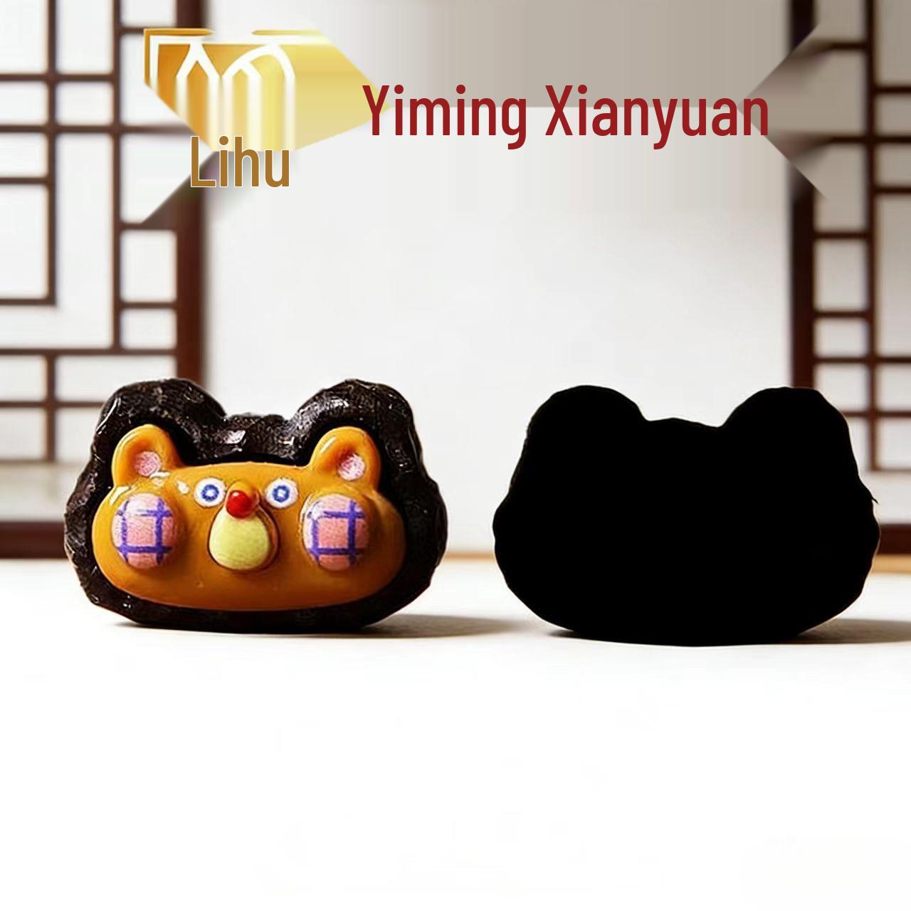 

Ebony Wood Painted Bear Desktop Ornament - Creative Cartoon Bear Decor Accessory