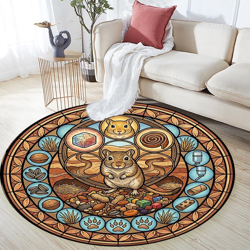 Hamsters Glass Journey Round Area Rug Under Office Chairs Bedroom Living Room Home Decor