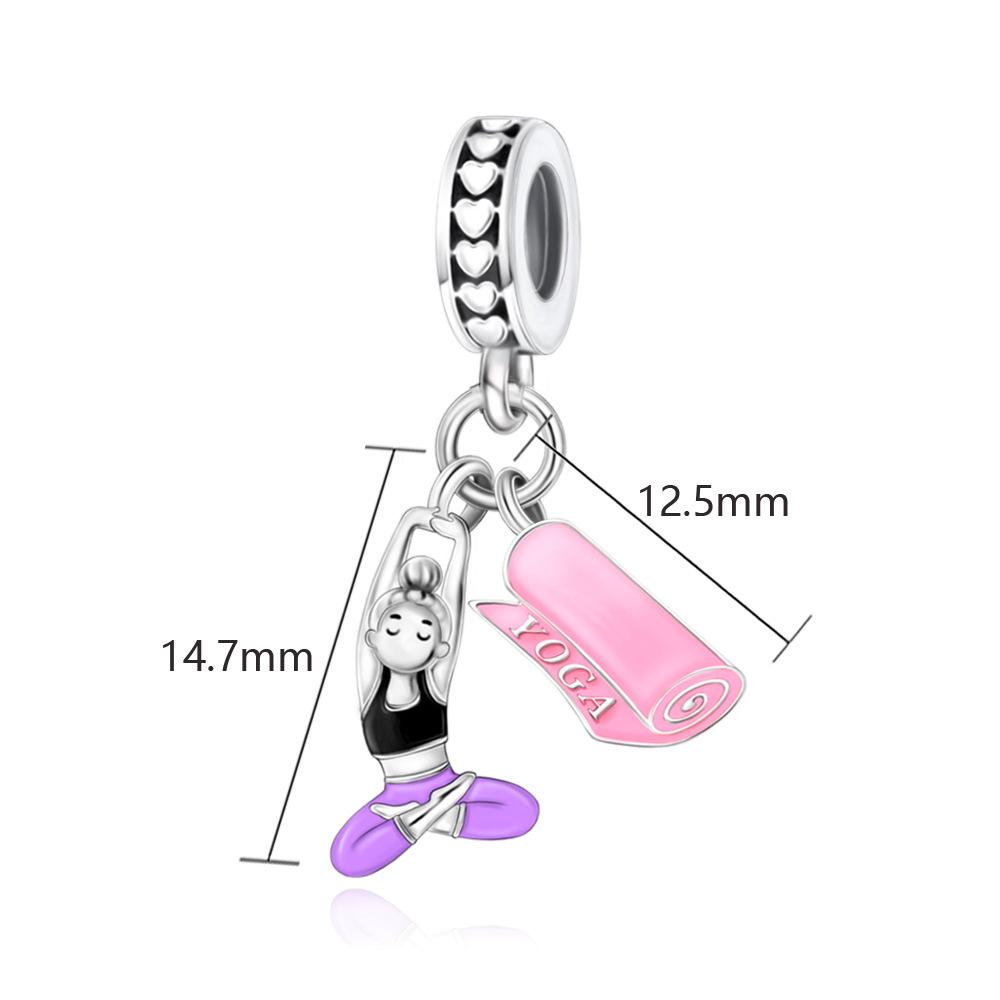 S925 Silver Pink Yoga Girl Pendant Beaded Bracelet Necklace DIY Handmade Jewelry Accessories Kit