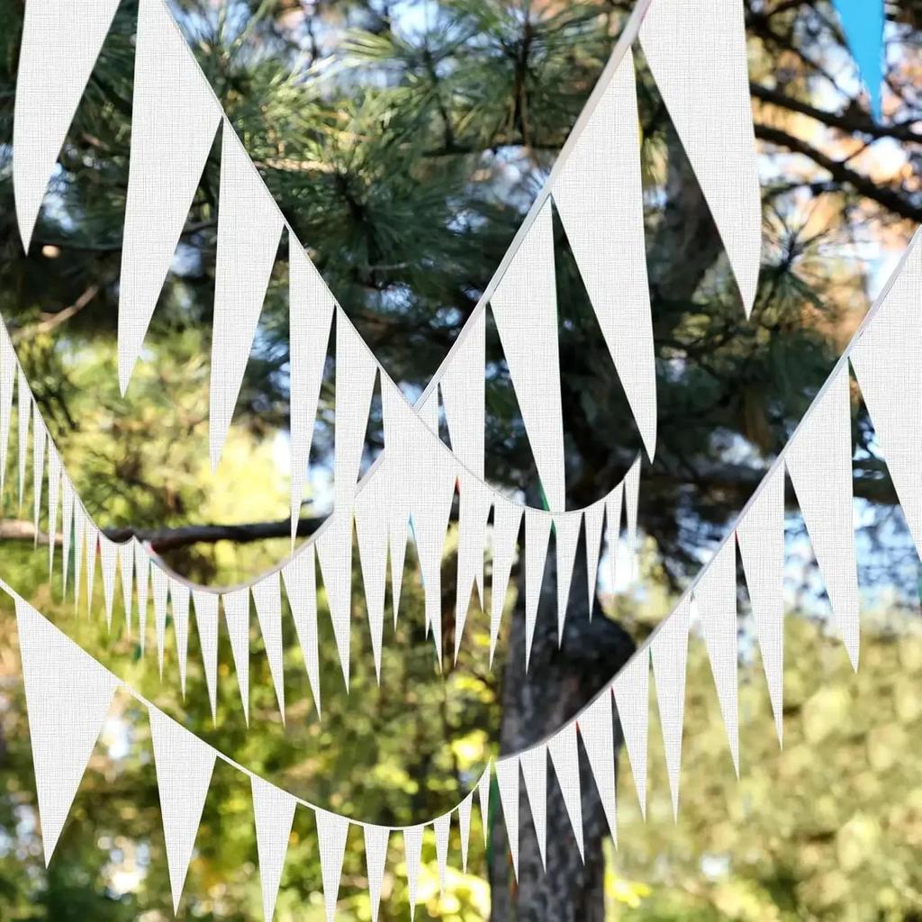 10m White Triangle Plastic Pennant Flags Wedding Birthday Party Decor Outdoor Bunting Garland for Camping Garden Baby Shower 5