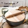 Thickened Cast Iron Yuanbao Pot - Multi-functional Double-handled Stew, Soup, and Frying Pan with Flat Bottom, No Chemical Coating.