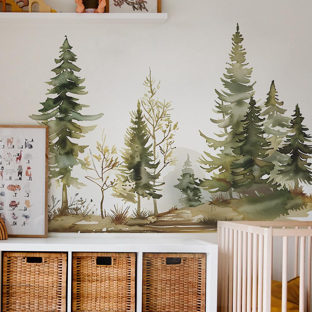 Watercolor Forest Bedroom Living Room Background Landscaping Decorative Wall Stickers Self-adhesive
