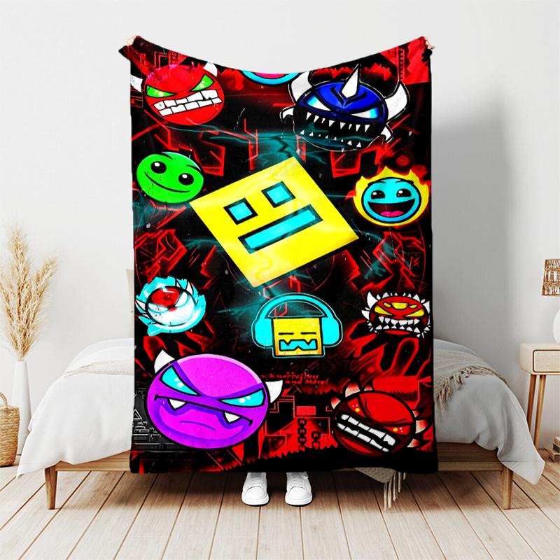1pz Coperta Stampa Geometry Dash, Coperta Leggera per Divano, Letto - Morbida e Calda, Regalo per Tutte le Stagioni come Natale, Halloween