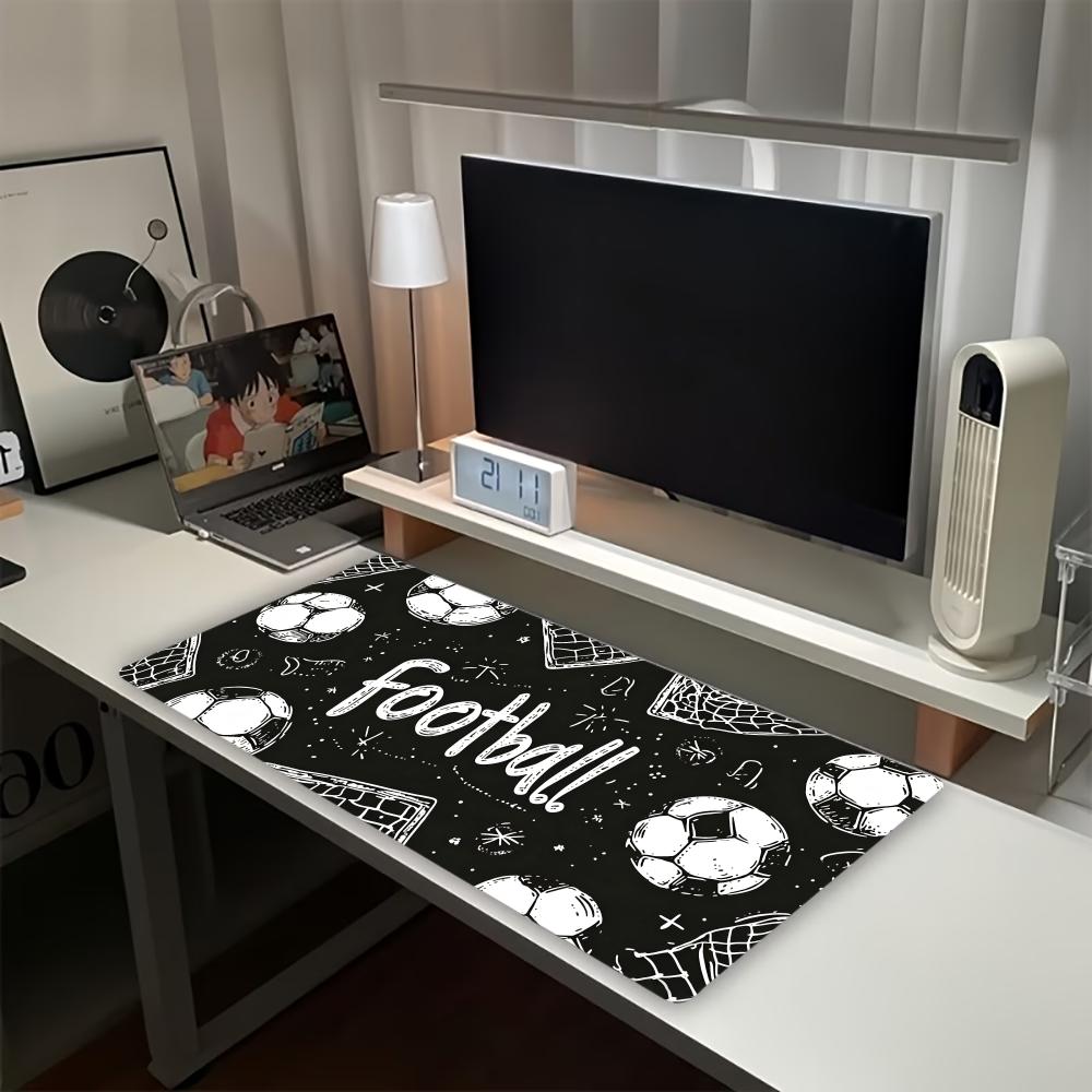 Soccer Pattern Large Desk Pad Football Sketch Print Non Slip Rubber Base Stitched Edge Gaming Laptop Mouse Mat For Office Gamer