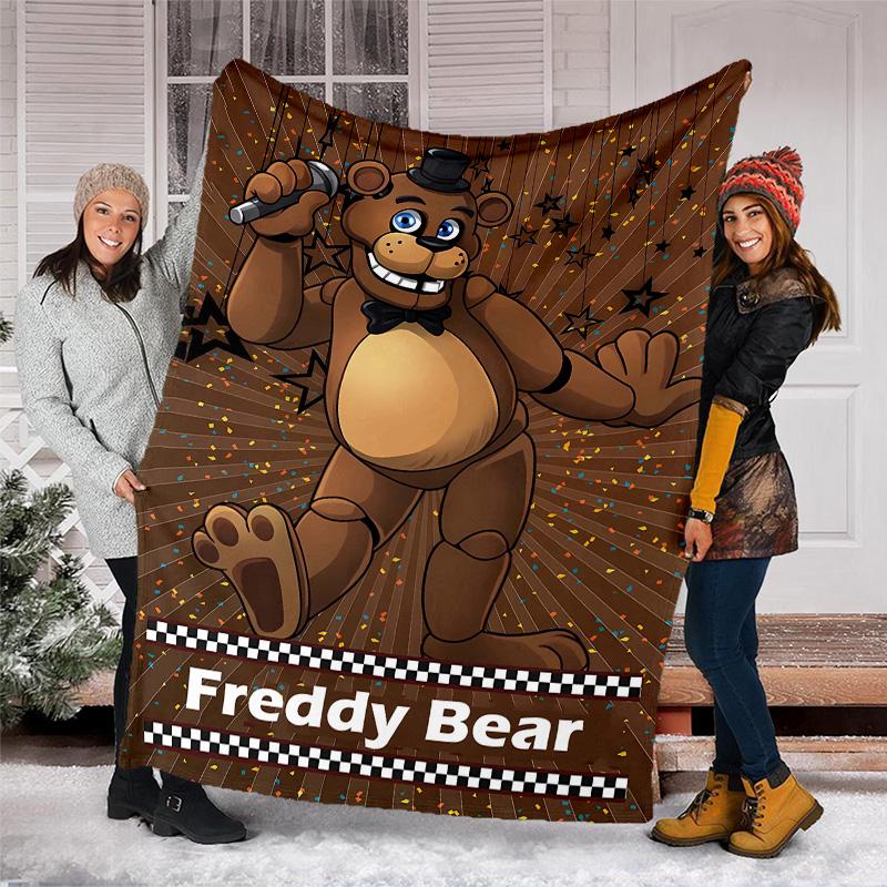 1pc Freddy bear1 Theme Blanket - Digital Print, Polyester, Cozy for All Seasons, Perfect for Outdoor, Camping, and Travel