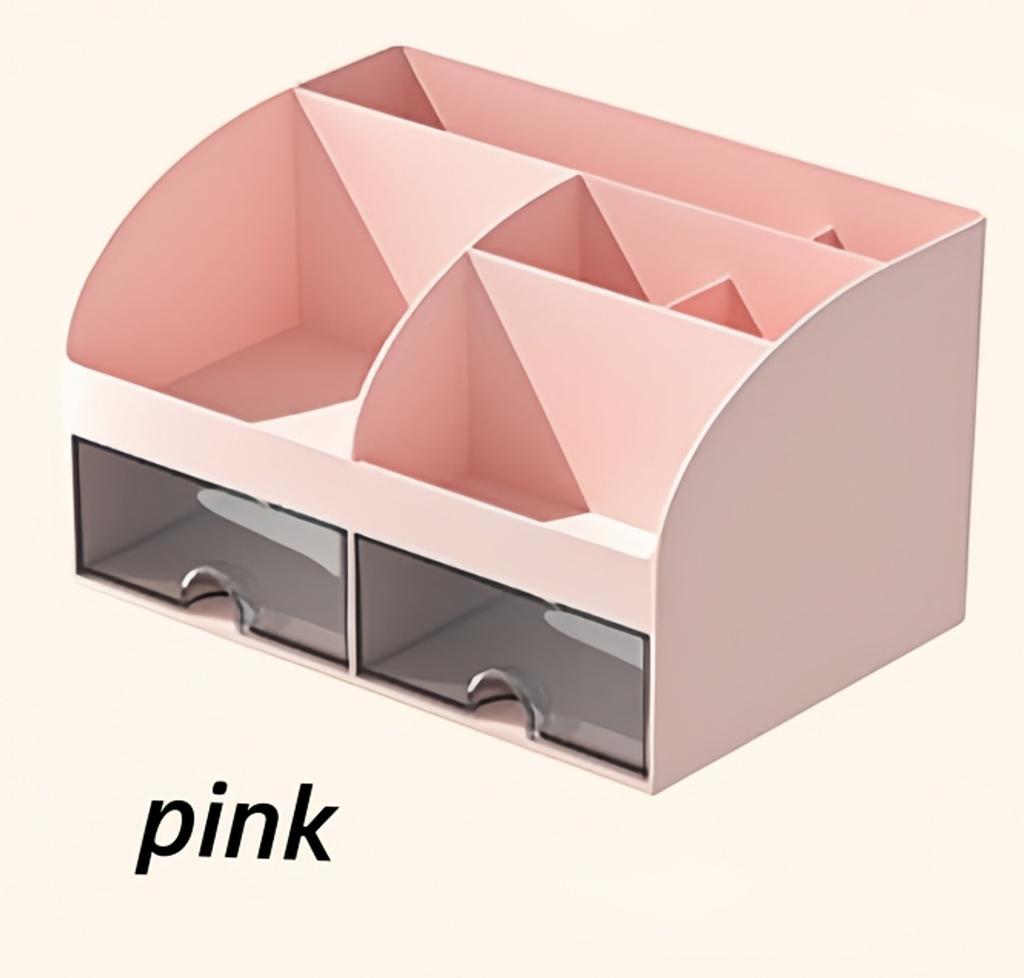 6-compartment Desk Organizer with 2 Drawers, Plastic Cosmetic Storage, Desktop Organizer Set, Pencil Holder, Perfect for Storage