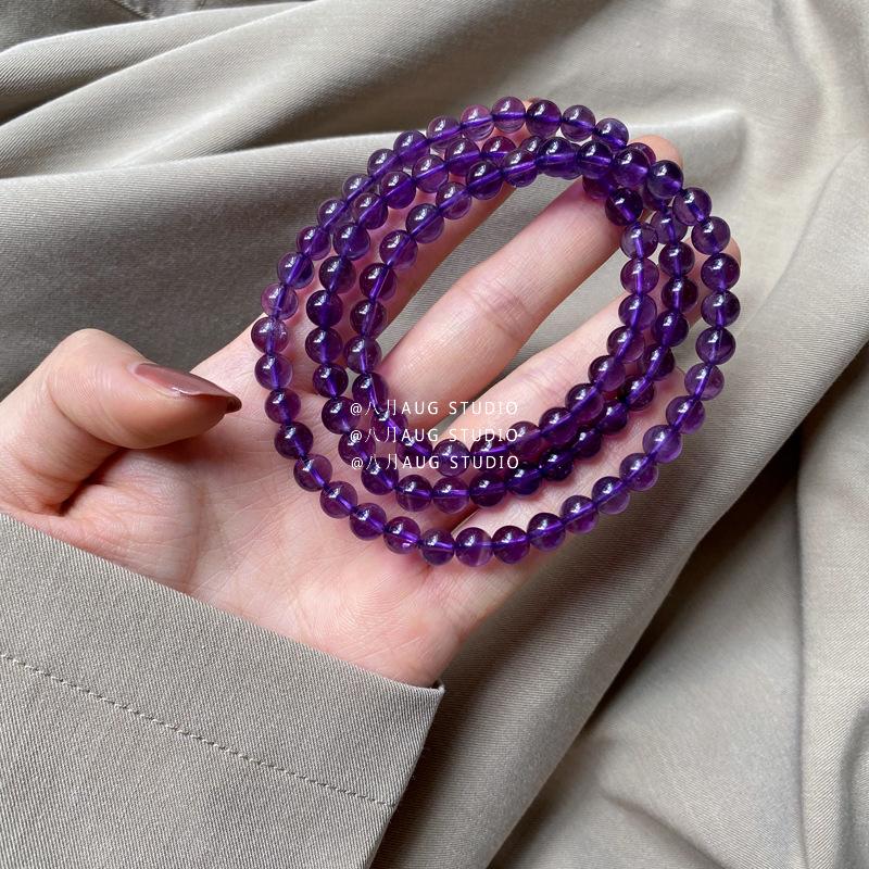Natural Amethyst Three-Layer Elastic Cord Long Necklace Approx6mm Versatile, Fashionable, Ethereal Jade, Elegant and Stylish