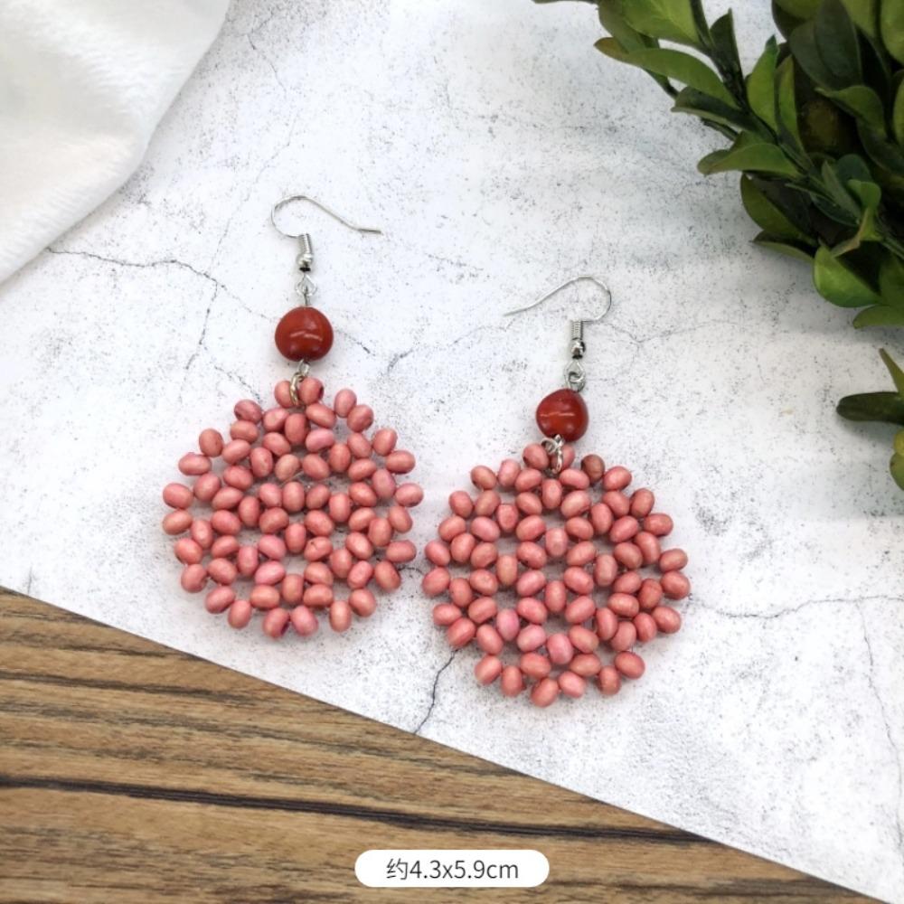 Vintage Mori Grass and Rattan Woven Handmade Earrings Bohemian Vacation Style Stud Earrings Female Ethnic Style Summer Ear Jewelry