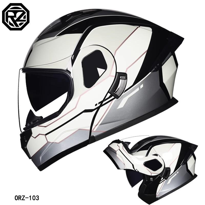 ORZ Bluetooth Flip-up Dual Visor Motorcycle Helmet for Men & Women, HD Full Face, Wingxin Certified for All Seasons.