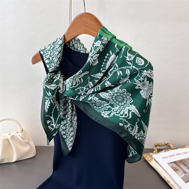 Korean Version Of Flower Simulation Silk High-End Printing Large Square Scarf Silk Scarf Shawl Headscarf Neck Protection Scarf Decorative Scarf