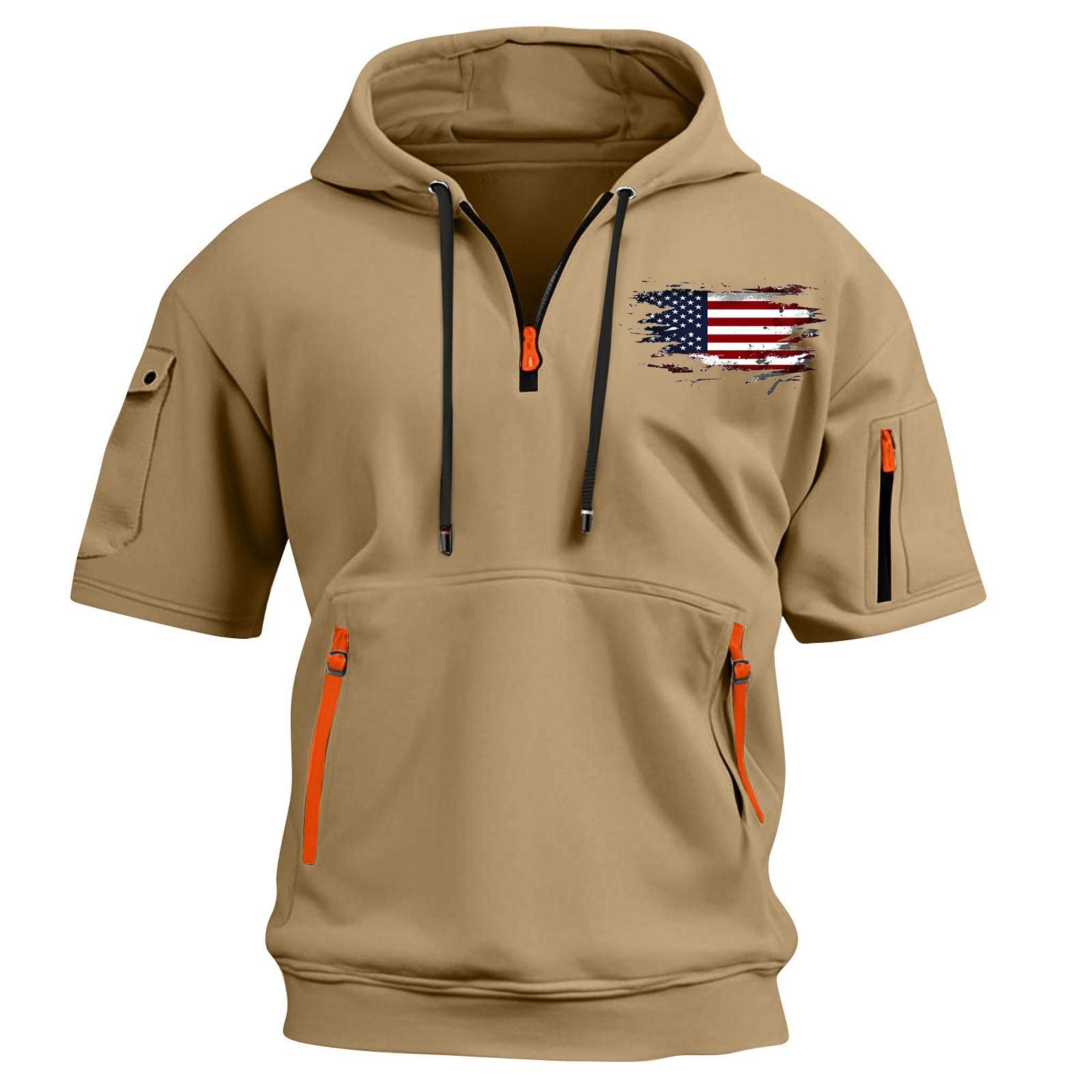 

Мужской повседневный свитер с короткими рукавами и капюшоном XL хаки