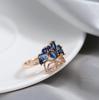Blue Natural Zircon Ring For Women Luxury  Rose Gold Color Crystal Flower Bride Party Accessories Vintage Jewelry