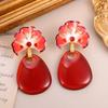New Chinese Style National Style Enamel Spring Color Pearl Burgundy Flower Earrings New High-end Temperament Fashionable Retro Earrings