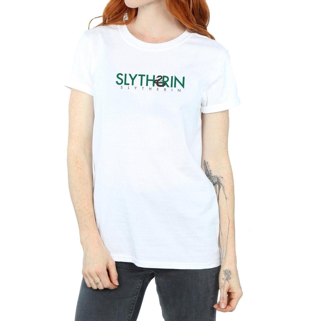 Harry Potter Womens/Ladies Slytherin Text Cotton Boyfriend T-Shirt