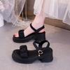 Summer new comfortable one-word buckle sandals women's light muffin soft sole non-slip and wear-resistant women's soft leather sandals