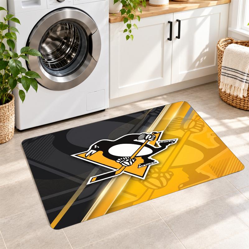 Flannel Kitchen Mat Pittsburgh Penguins Soft Area Rug Non Slip Floor Carpet Home Decoration