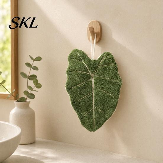 Decorative Bathroom Hand Towel Leaf Shape Towel, Soft Absorbent with Hanging Loop, Loop Cute Maple Ginkgo Design for Kitchen Drying Coral Velvet