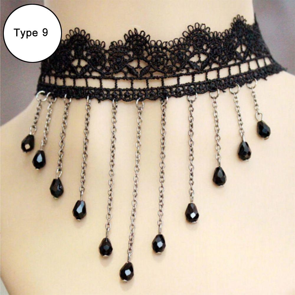 Jewelry Steampunk Style Victorian Women Chokers Black Lace Necklace Gothic Collar Beads Pendant