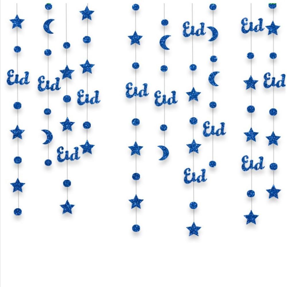 Gold Silver Eid Mubarak Banners DIY Paper Glitter Paper Ramadan Kareem Decor Pull Flag Ceiling Hanging Star Moon Lantern