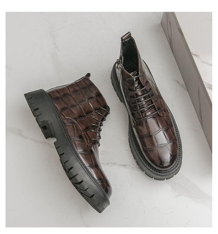 Men's Large Size High-Top Leather Shoes with Thick Soles, Height-Increasing, Autumn/Winter Fashion Trend Martin Boots