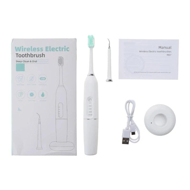 Ultrasonic Electric Toothbrush With Brush Heads, Wireless Charging Base, 5 Modes