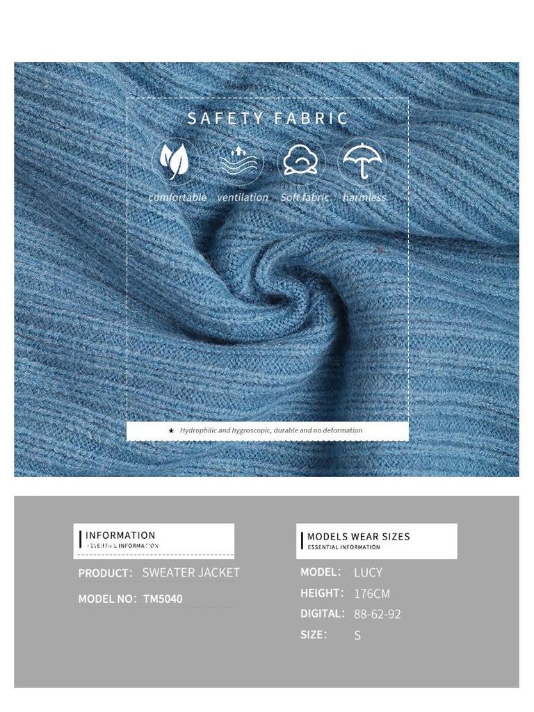 European-American Autumn/Winter Casual Solid Stand-Up Collar Cardigan Sweater