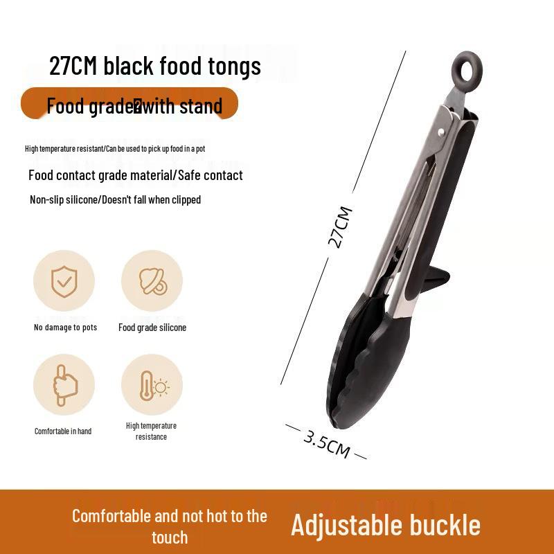 High-Temperature Resistant Stainless Steel Kitchen & BBQ Silicone Tongs for Steak and Bread