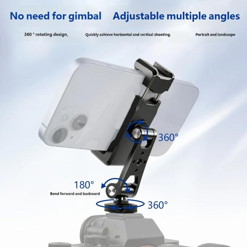 Universal Cold Shoe Phone Holder Adjustable 360 Rotations Metal Brackets Simple Installs Suitable for Mobile Devices