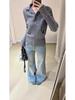 Women's Light Blue Low-Waist Micro-Flare Jeans: Slimming, Flattering, Wide-Leg, Floor-Length Pants for Autumn