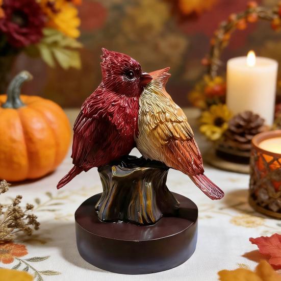 Couple Bird Statue 6" Male And Female Red Birds Figurine Collectible Resin Animal Sculpture for Living Room Home Table Shelf Decor