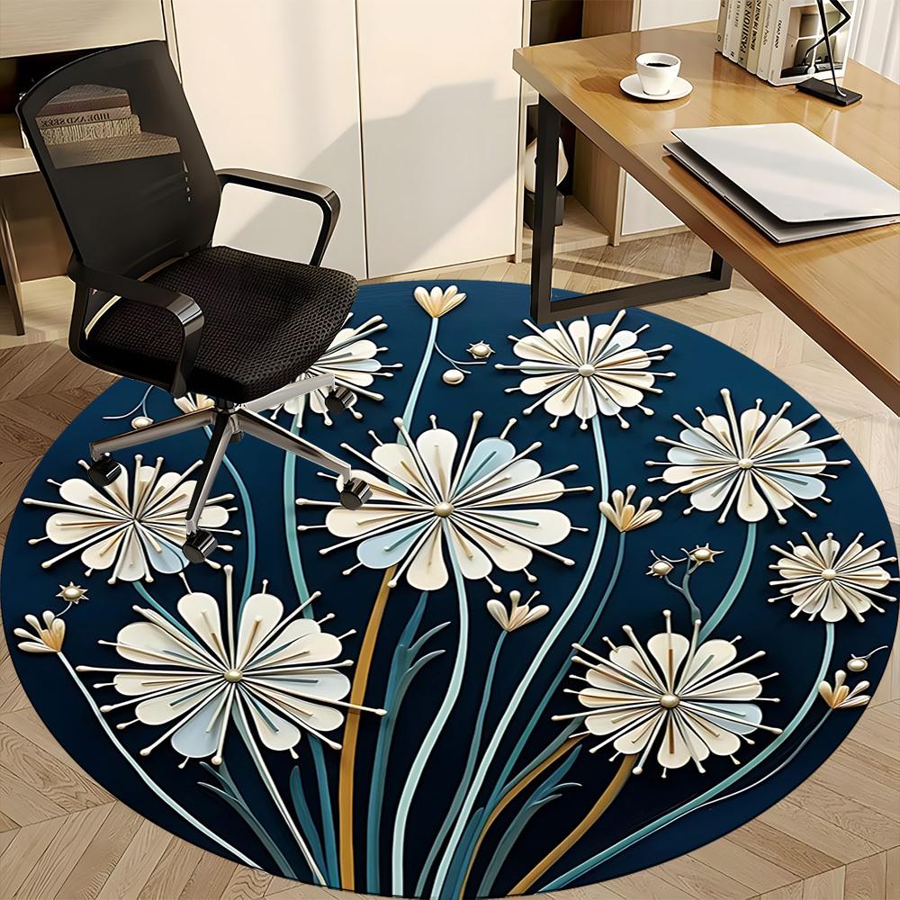 1PC Floral Design Office Round Area Rug, Mat Suitable For Office, Under Office Chairs Bedroom Living Room Home Decor, Room Deco