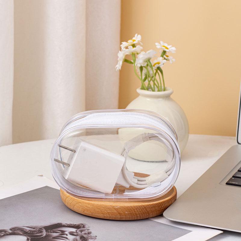 

Clear Travel Tech Organizer: Portable Dustproof Storage for Cables, Chargers, and Earphones