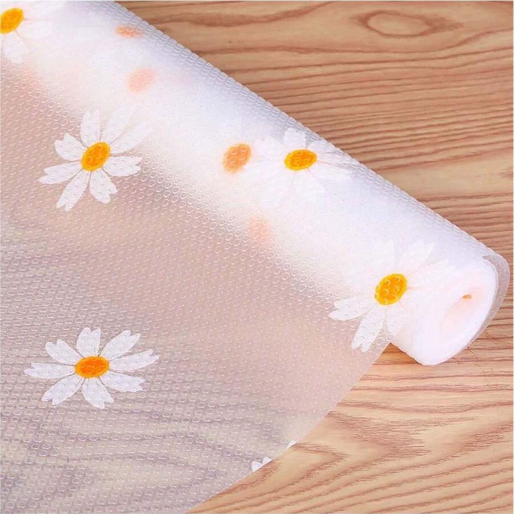 1 Roll Daisy Shelf Liner EVA Washable Refrigerator Mat Drawer Liners for Kitchen Cabinets Easy Meal Mat Non Adhesive Drawer Mat