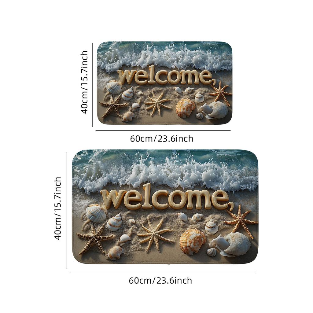 1 Piece Blue Beach Wave Design Welcome Door Mat, Ideal for Bathroom, Bedroom, Kitchen, Living Room-decorative Floor Mat, Bedroom