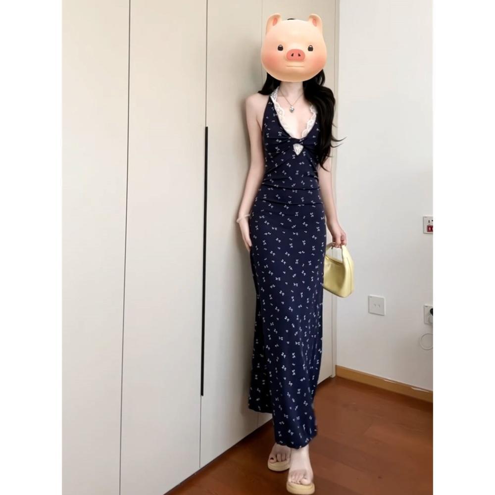 

Летнее кружевное платье с вырезом на шее, женское темно-синее платье-русалка, облегающее бедра, очень красивое XL- (recommended 110-60kg)