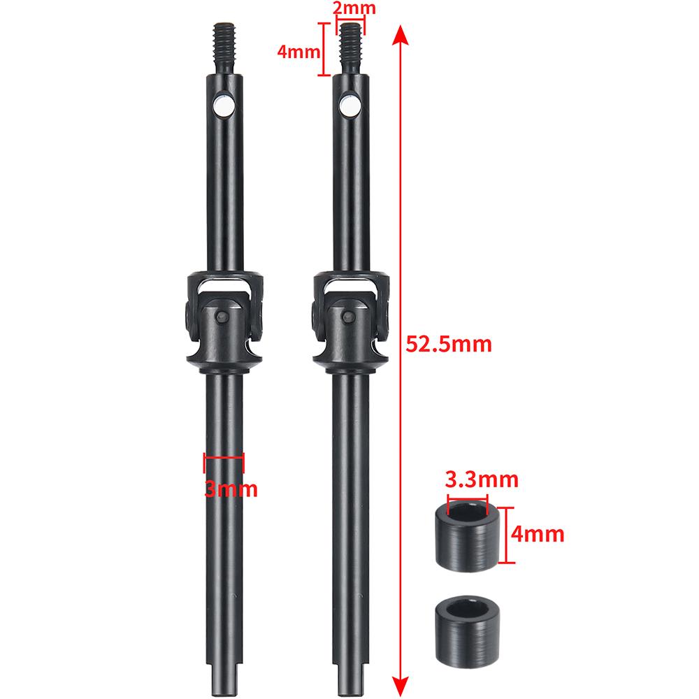 YEAHRUN 2PCS Steel CVD Front Axle Drive Shaft 48.5/52.5mm for 1:24 RC Crawler Car Axial SCX24 All Series Upgraded Parts