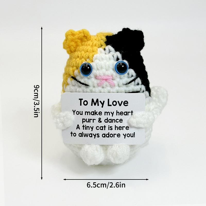 Positive Figures Crochet Doll Ornaments with Cards Funny Gifts Positive Energy Knitted Animals Craft Desktop Car Interior Decor