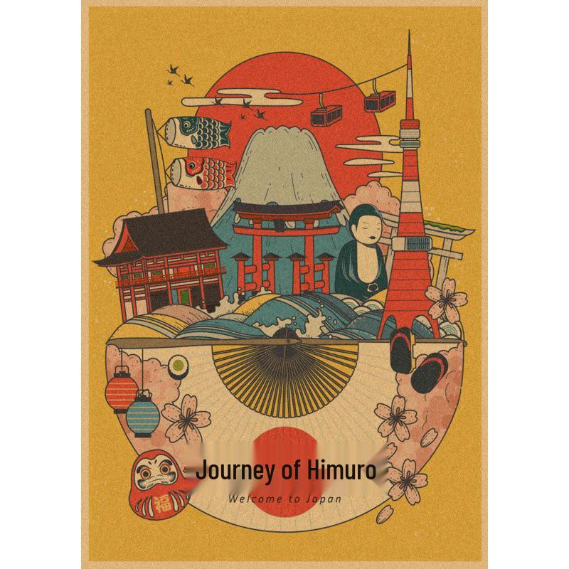 Retro Japan Reiseplakat: Sushi-Restaurant und Izakaya-Szenerie