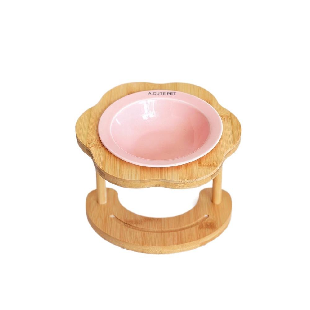 

Cute Cat Bowl Wooden Dog Food Feeding Basin Pet Supplies Pet High Foot Bowl Kitten Puppy розовый