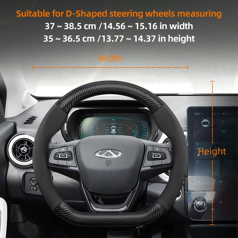 For CHERY Suede Carbon Fiber PU Leather Steering Wheel Cover Fit Tiggo 7 Pro Max 2 8 4 5 9 Qq Fx Arrizo Fulwin Omoda T11 QQ