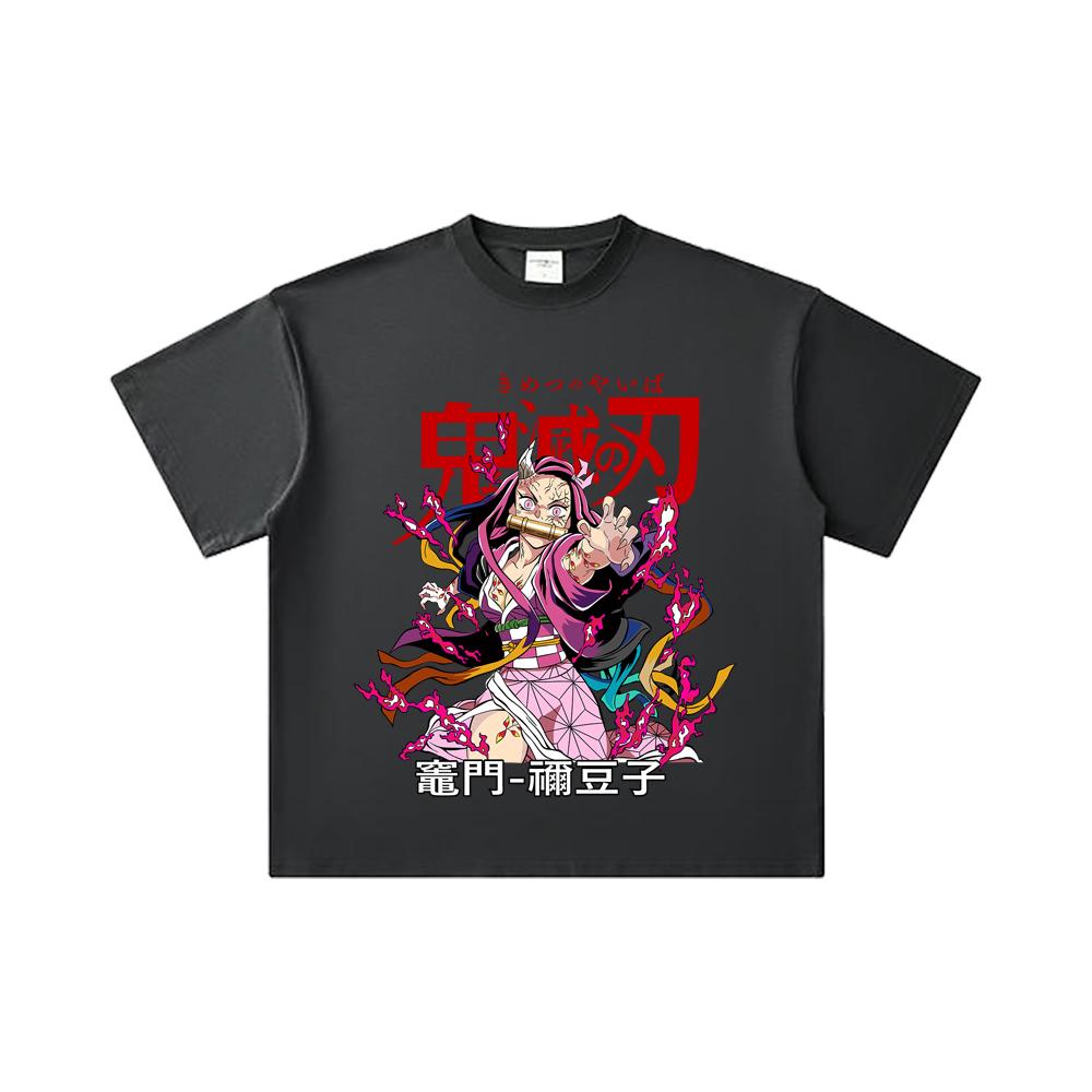 260 GSM Double Yarn 32 Count 100% Cotton Demon Slayer V72 Nezuko Print Unisex Heavy Cotton T Shirt