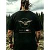 T-shirt Noir pour Homme avec Impression d'Aigle et Logo de la Société Aéronautique Italienne pour Tenue Décontractée et Activités en Plein Air, GRANDE TAILLE