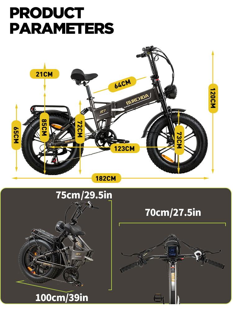BURCHDA R7 1500W Fat Tire Electric Bike for Adults | 20'' All-Terrain eBike with 48V 20A Removable Battery | 7-Speed Gears Off-Road Bicycle 26MP