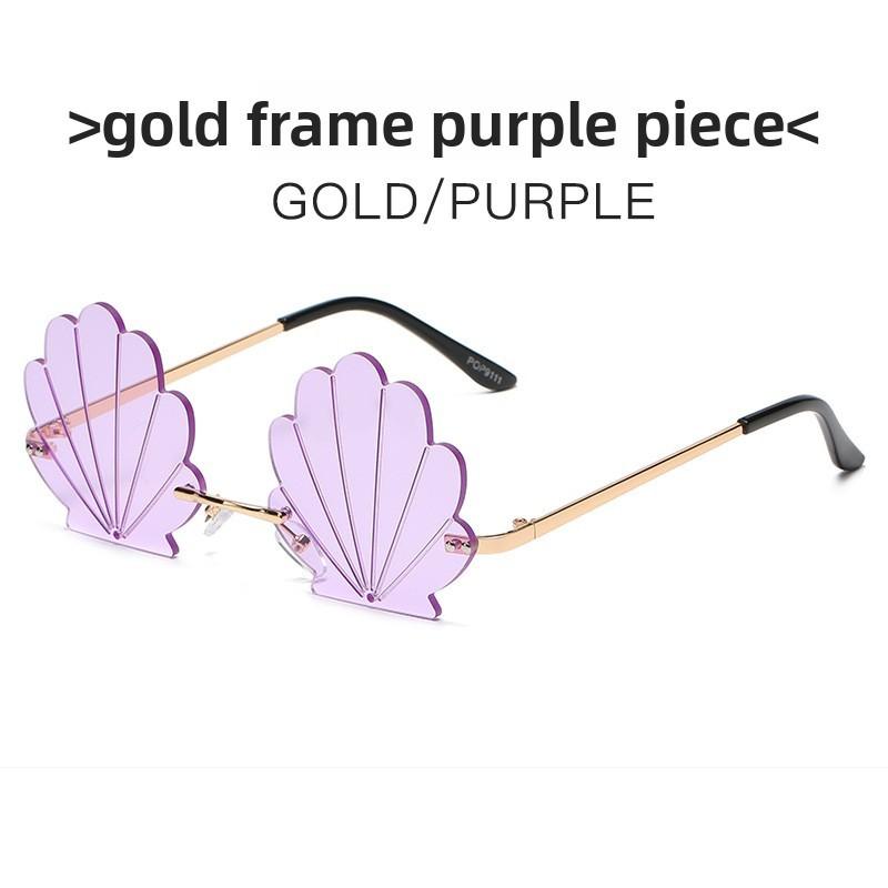 Trendy Frameless Gold Sunglasses With Resin Pink Lenses For Festival And Party Fashion