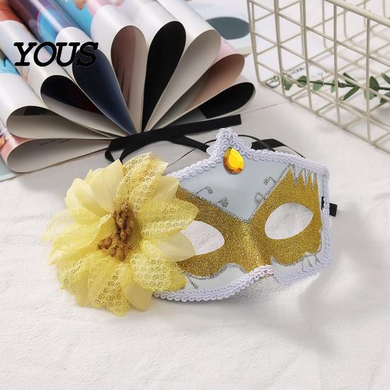 Comfortable Face Masque for Costume Masquerade Women, Glitter Venetian Half with Side Elegant Lace Prop Flower And Feather Halloween Costume,