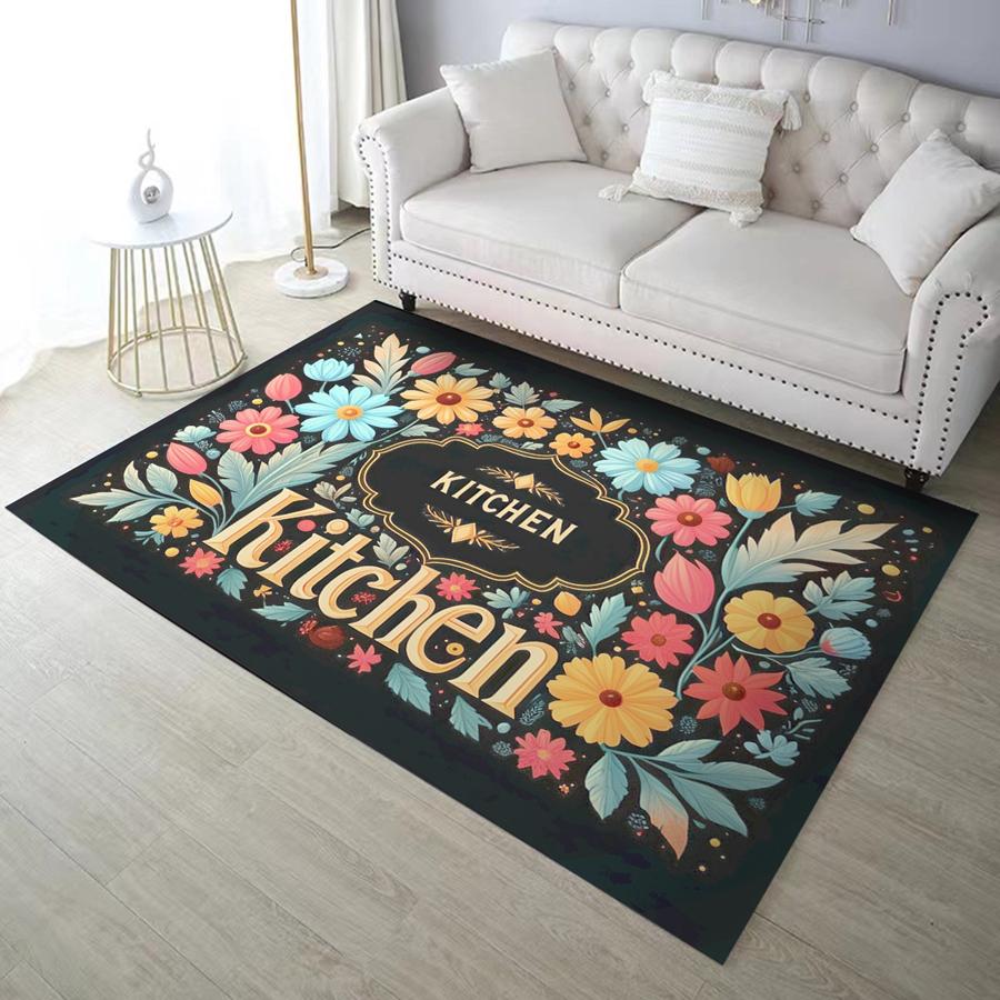 Beautiful Flowers Kitchen Mat Soft Thickened Kitchen Floor Mat Waterproof Non-slip Oil-proof Floor Mat Runner Rug